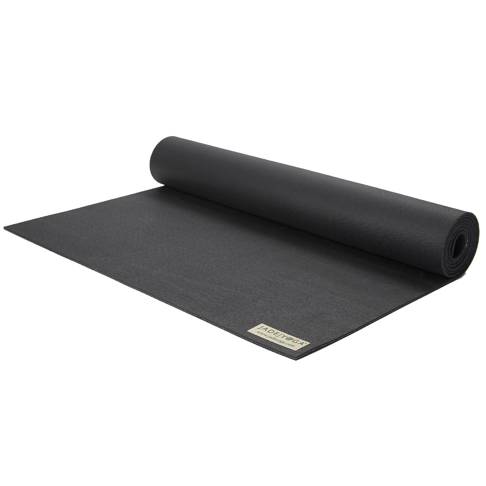 Black natural rubber yoga mat by Jade with Fire Iron Flask bottle