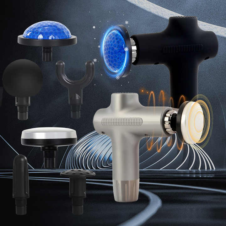 Black Mini 4-Head Deep Tissue Massage Gun – Wireless Fascia Gun with Cold & Heat Therapy