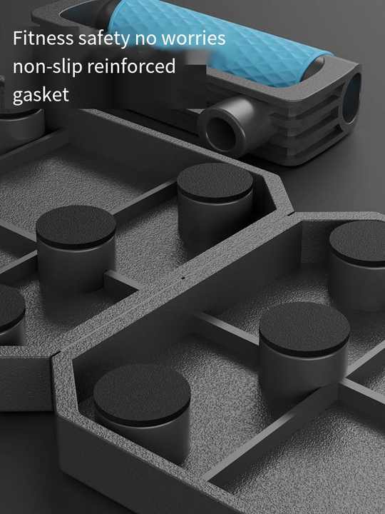 Close-up of Black Multi-Function Push-Up Board showing non-slip reinforced gasket for stability during workout.
