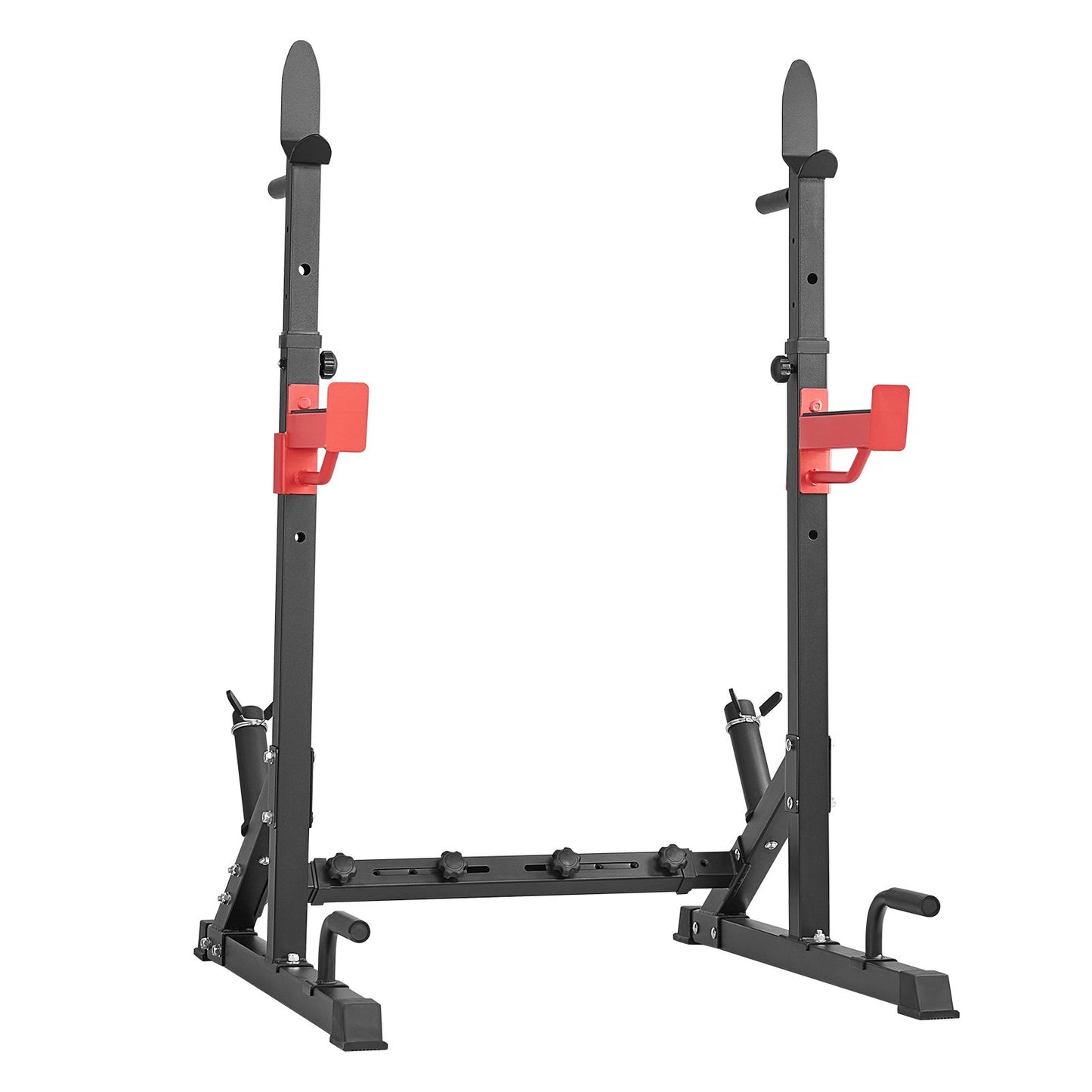 VEVOR Squat Power Rack adjustable heavy-duty barbell stand for home gym strength training, featuring multiple height and width settings.
