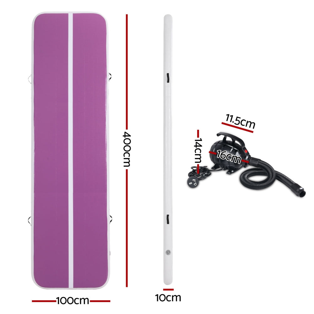 Everfit 4M Air Track Inflatable Mat Gymnastics Yoga Purple with Pump