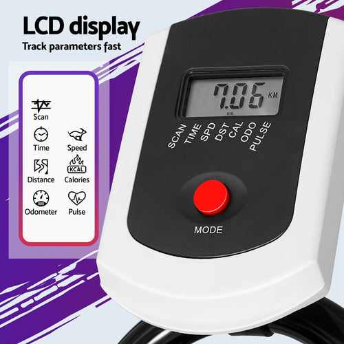 LCD display of Flywheel Spin Bike for tracking speed, distance, calories, and more.