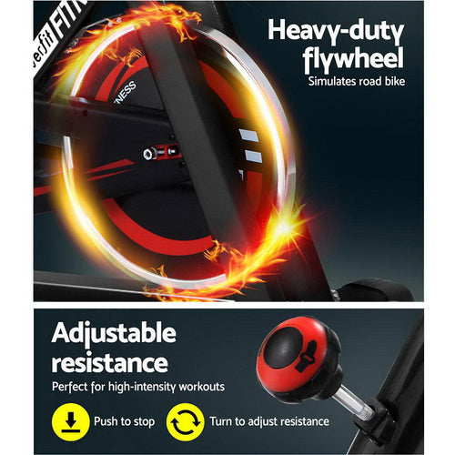 Flywheel Spin Bike with heavy-duty flywheel and adjustable resistance for intense home workouts.