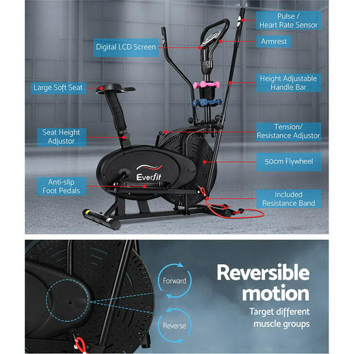Elliptical Cross Trainer Everfit features digital LCD screen, adjustable components, and anti-slip foot pedals.