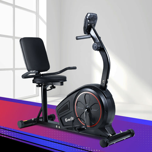 Recumbent Exercise Bike Everfit Magnetic Home Gym Bike with comfortable seat for effective workouts at home.
