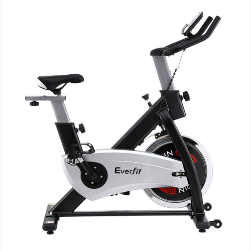 Flywheel Spin Bike Everfit 15kg Heavy Duty Exercise Bike side view for home workouts and fitness routines.