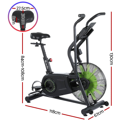 Air Bike Everfit dual action exercise bike dimensions and features for home gym cardio workout.