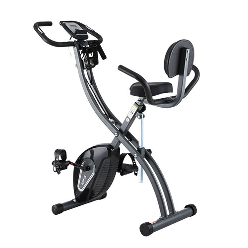 Folding Exercise Bike Everfit Magnetic X-Bike with LCD Monitor, ideal for space-saving home workouts, 12 resistance levels.