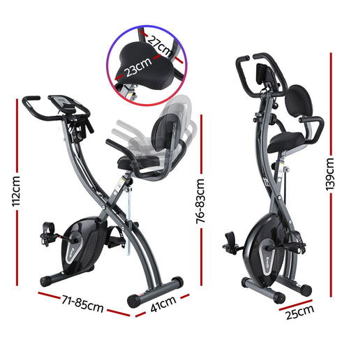 Folding Exercise Bike Everfit Magnetic X-Bike with adjustable seat and LCD monitor, suitable for compact home spaces.