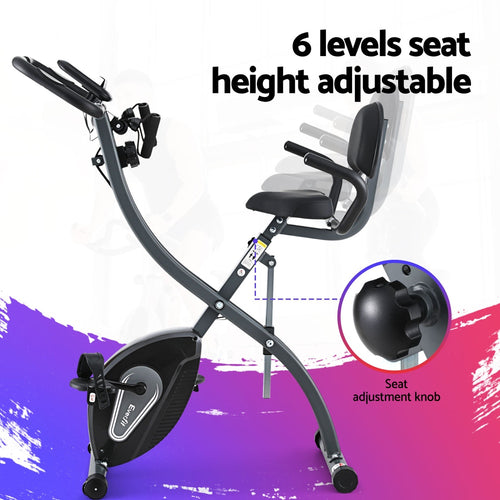 Folding Exercise Bike Everfit Magnetic X-Bike with adjustable seat and LCD monitor for compact home workouts.