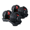 Adjustable Dumbbells 24kg Set with Weight Plates & Holders
