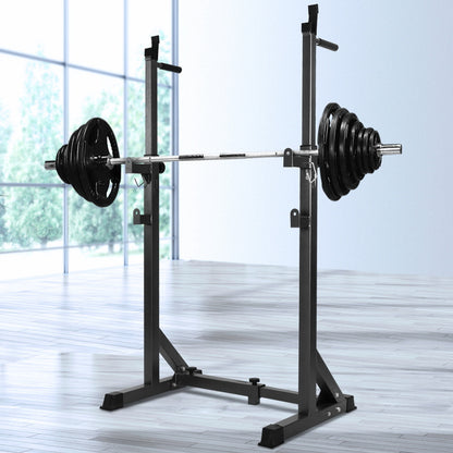 Everfit Weight Bench Adjustable Squat Rack with weights in home gym setting, 300kg capacity