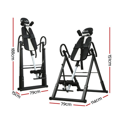 Dimensions and design of Everfit Inversion Table Grey for back pain relief and posture improvement.