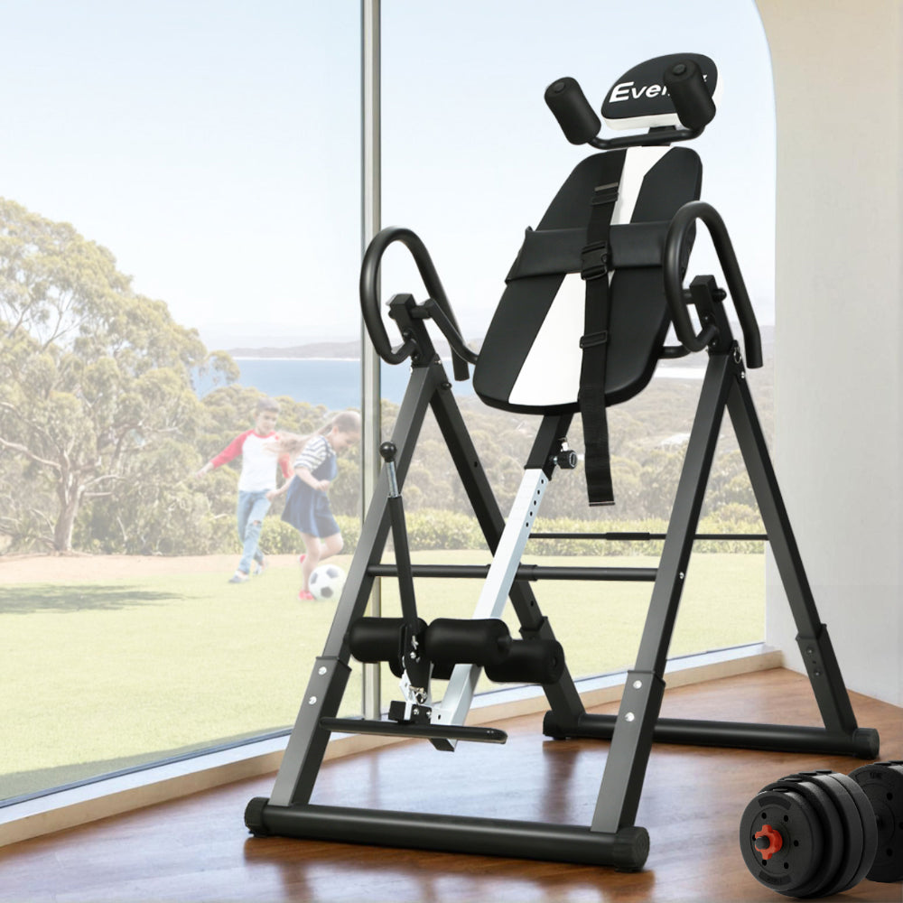 Everfit Inversion Table Grey for spinal decompression and posture correction in modern home gym.