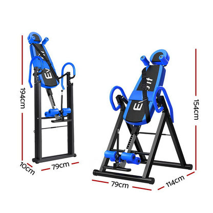 Everfit Inversion Table Blue Gravity Exercise Inverter Back Stretcher Home Gym Blue with dimensions for home gym fitness.