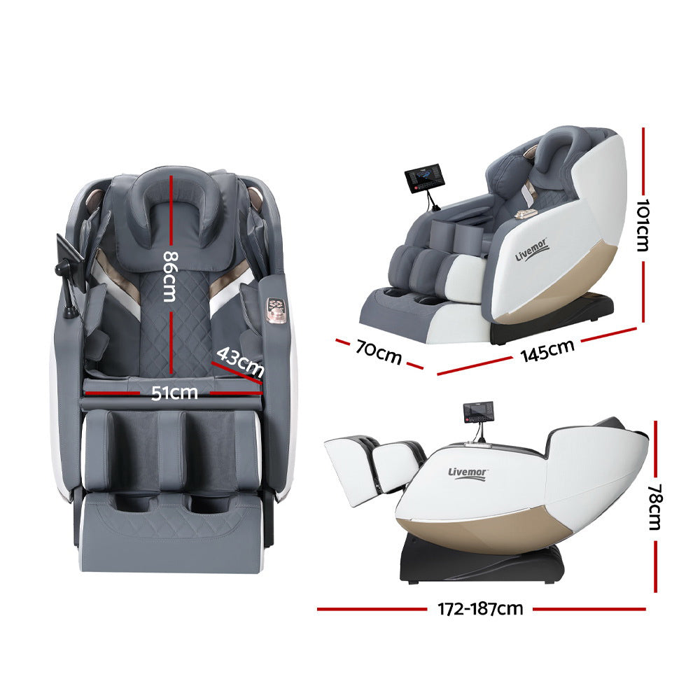 Massage Chair Livemor Beryl Electric Recliner dimensions and features showing measurements for optimal comfort and design.