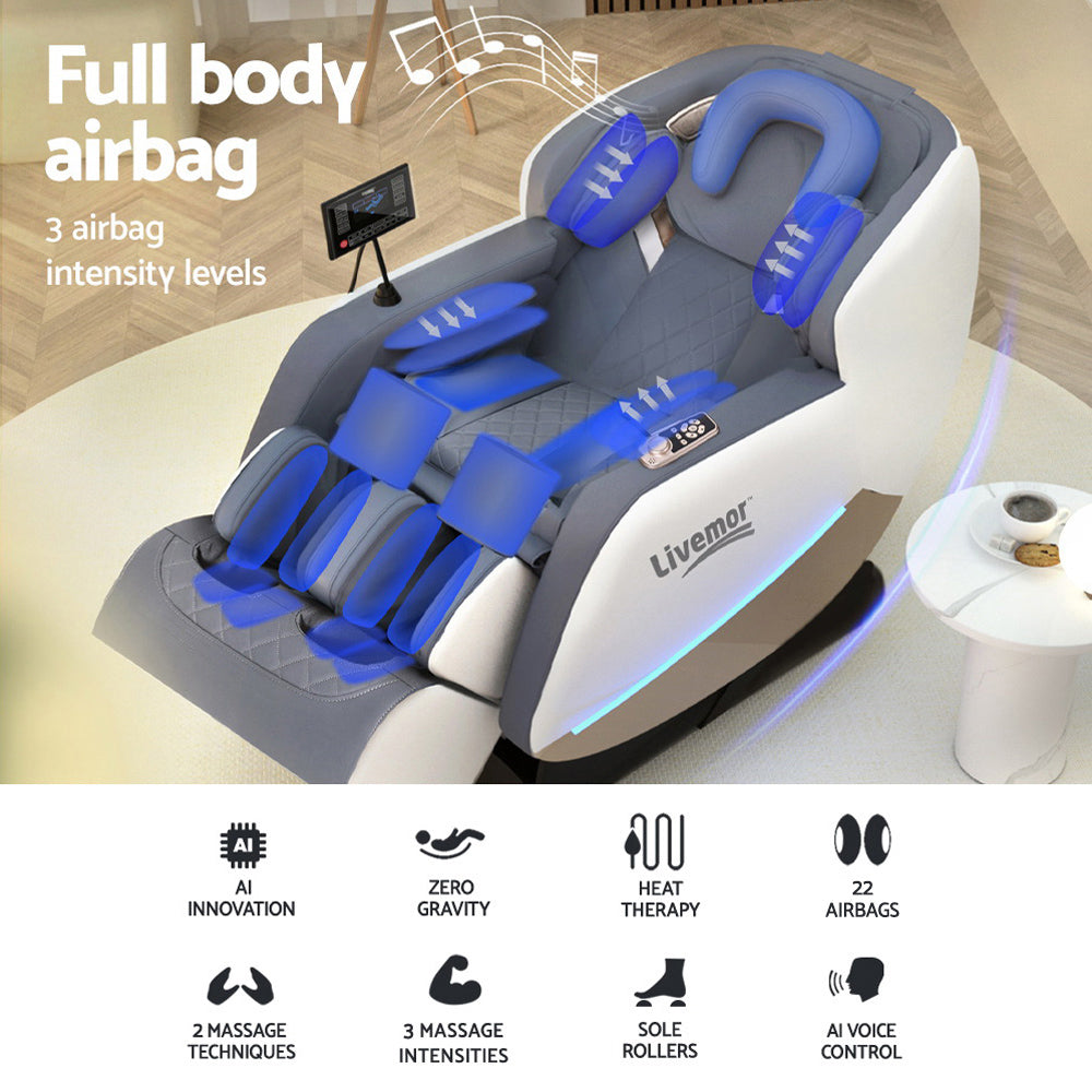 Massage Chair Livemor Beryl features full body airbag, zero gravity, heat therapy, and 3 massage intensity levels.