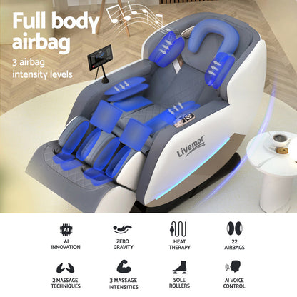 Massage Chair Livemor Beryl features full body airbag, zero gravity, heat therapy, and 3 massage intensity levels.