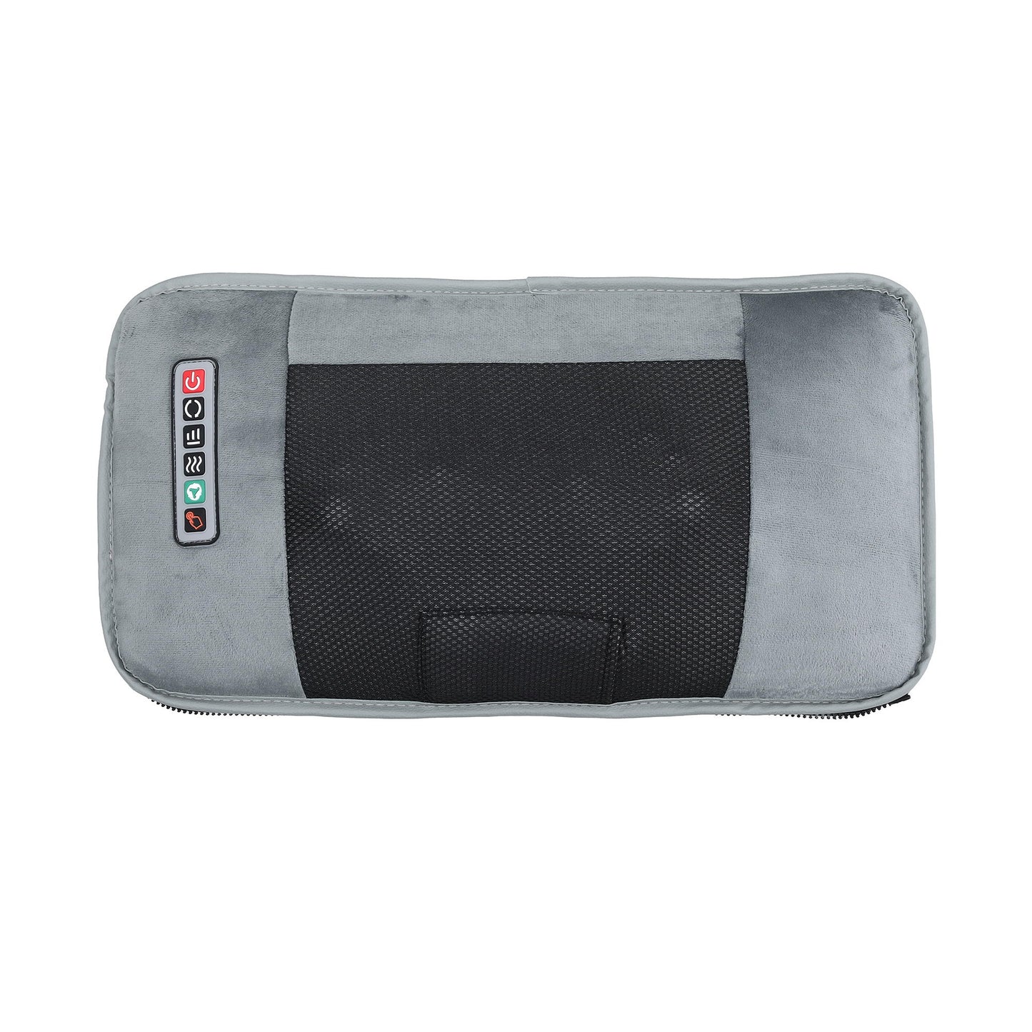 Top view of a gray massage mat with heat and vibration controls for full body relaxation.