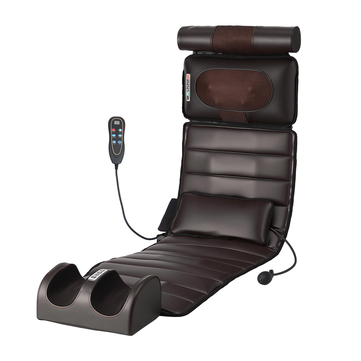 full body massage mat with foot massager showcasing a sleek design and remote control for at-home relaxation