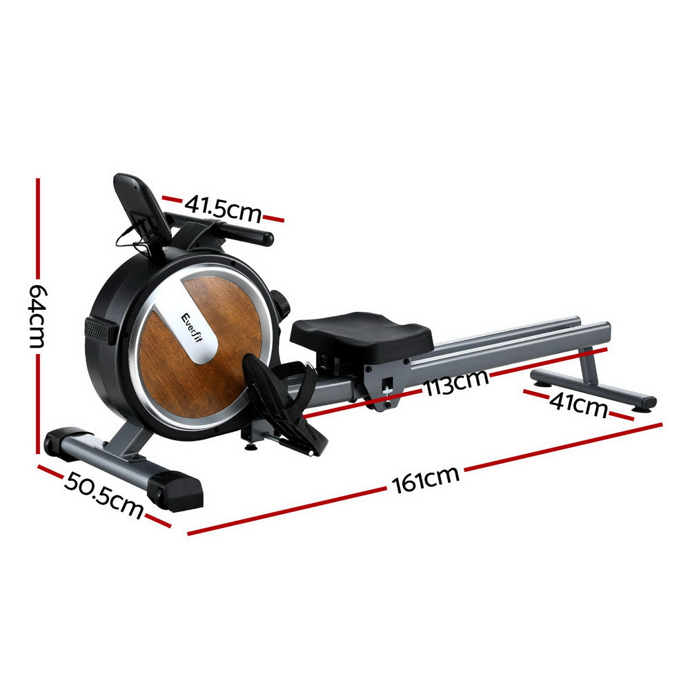 Everfit 16 Level Magnetic Rowing Machine walnut finish