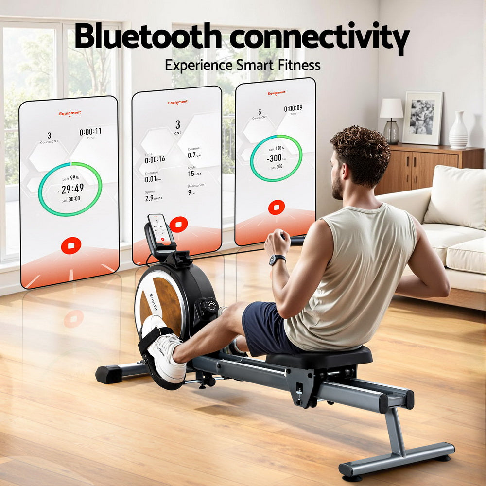 Everfit 16 Level Magnetic Rowing Machine walnut finish