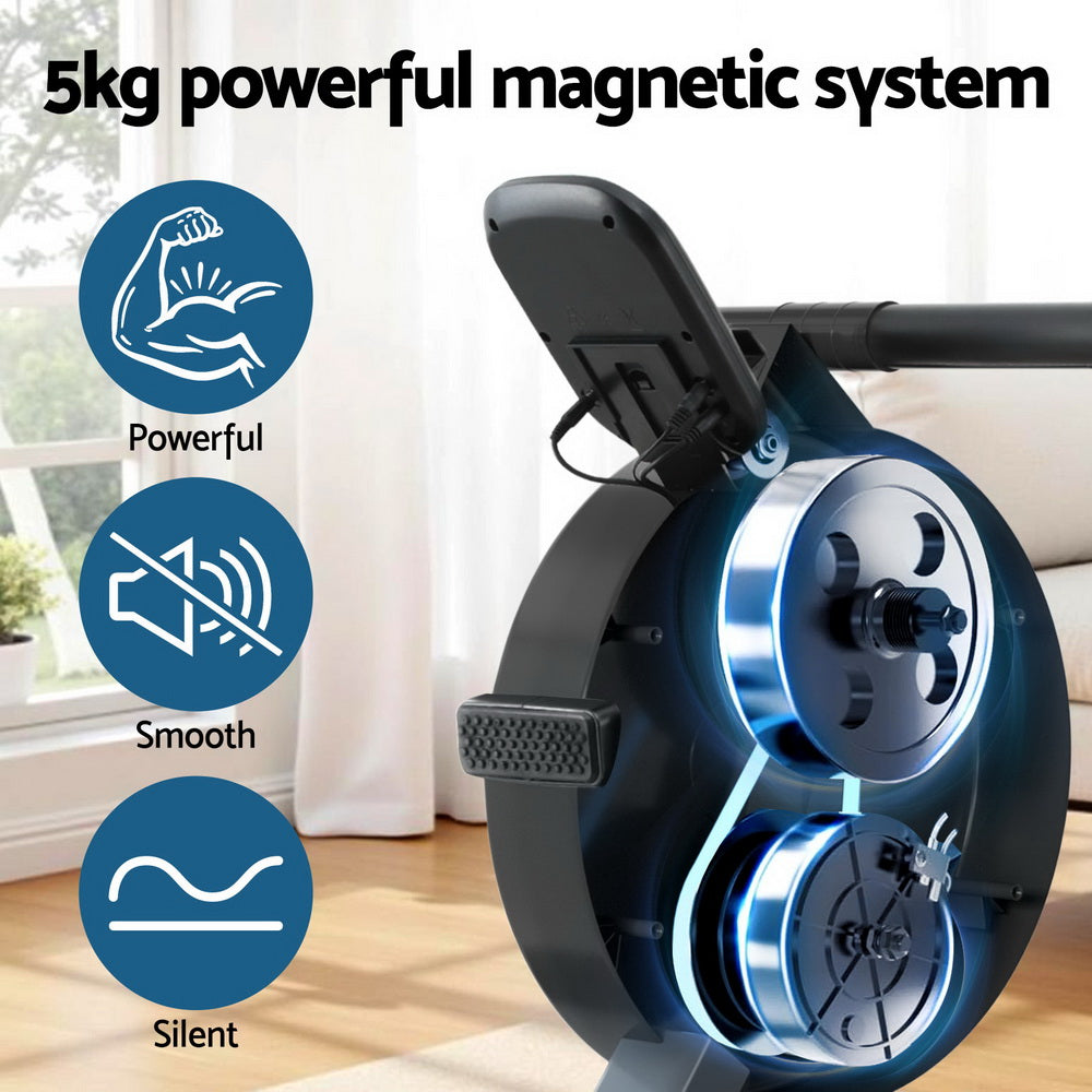 Everfit 16 Level Magnetic Rowing Machine walnut finish