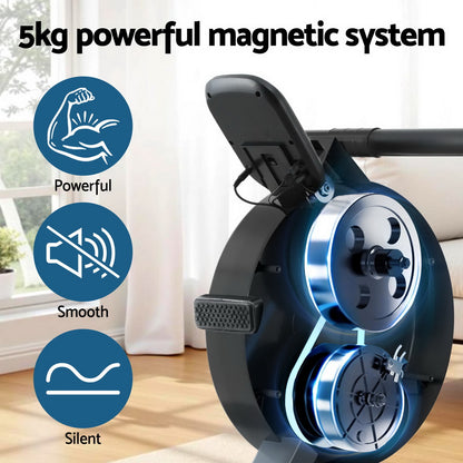 Everfit 16 Level Magnetic Rowing Machine walnut finish