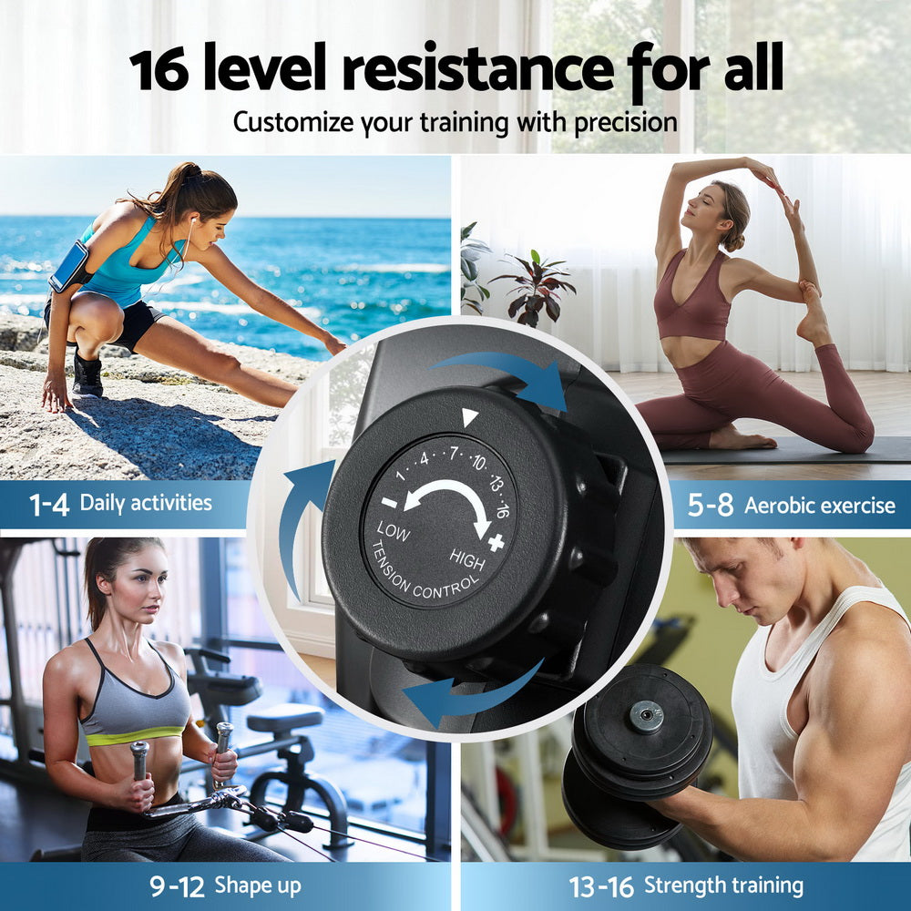 Everfit 16 Level Magnetic Rowing Machine walnut finish
