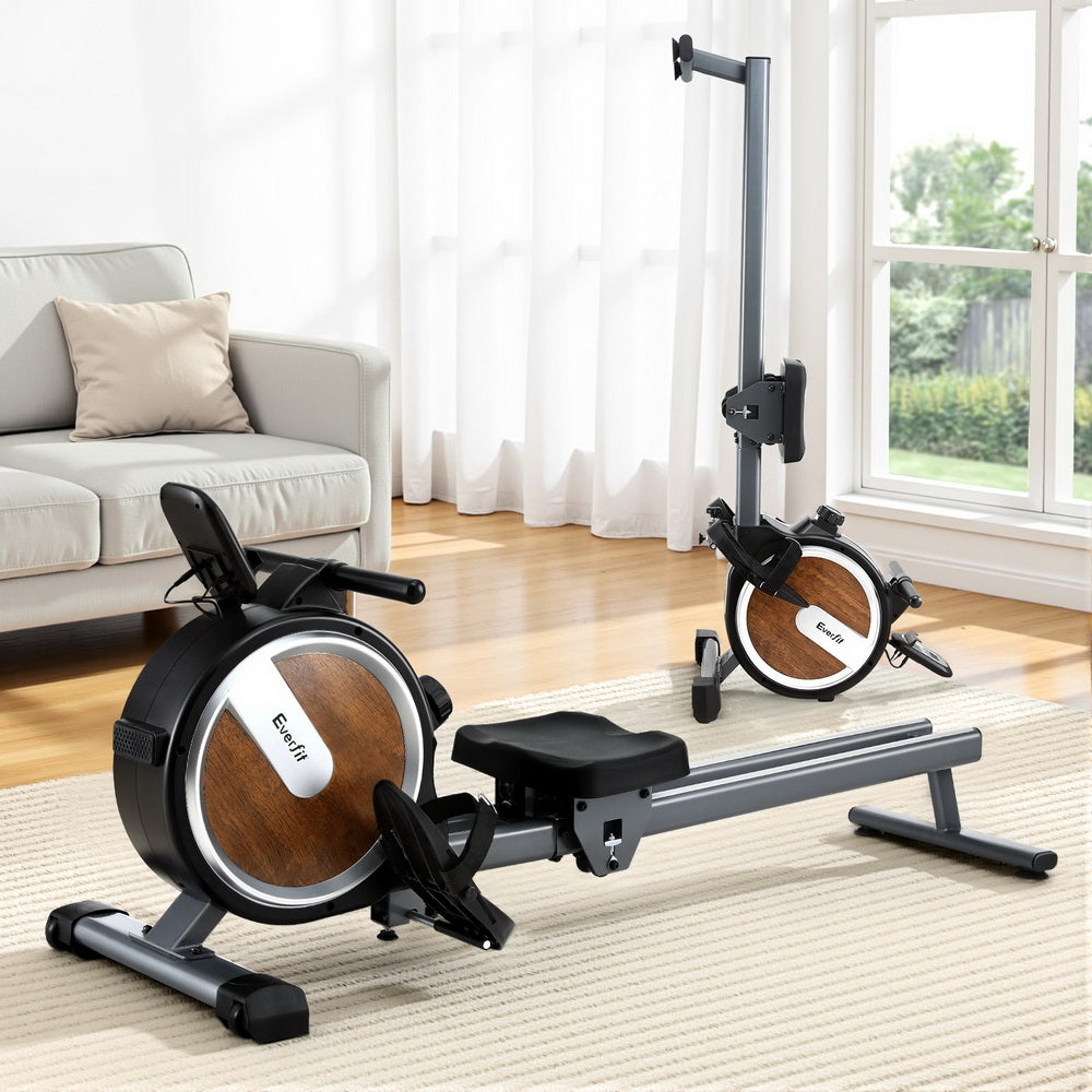 Everfit 16 Level Magnetic Rowing Machine walnut finish