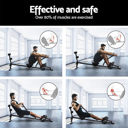 Everfit Hydraulic Rowing Machine folded for storage