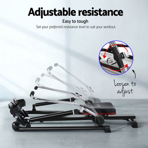 Rowing Machine adjustable resistance feature for customized home gym workouts.