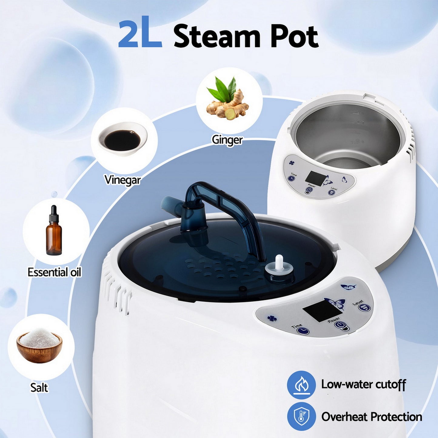 Portable steam sauna tent with fast heating feature, 1000W power and adjustable temperature settings.
