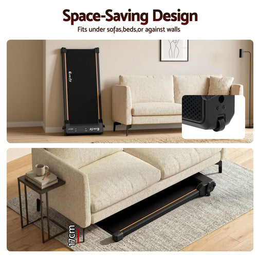 Walking Pad Treadmill in a space-saving design, fits under sofas, beds, or against walls, ideal for compact living.