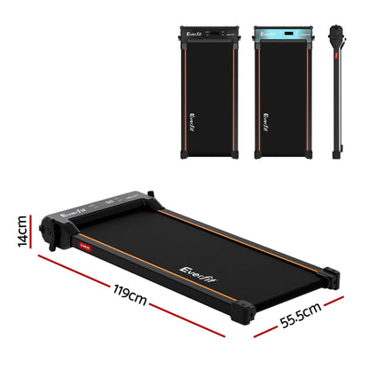 Walking Pad Treadmill Everfit compact dimensions with dual-sided design for walking and foot massage.