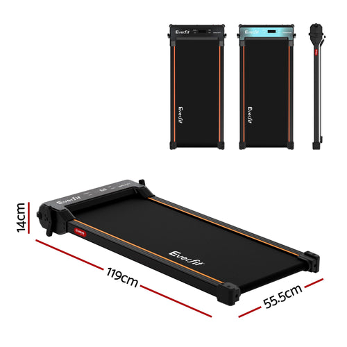 Walking Pad Treadmill Everfit compact dimensions with dual-sided design for walking and foot massage.