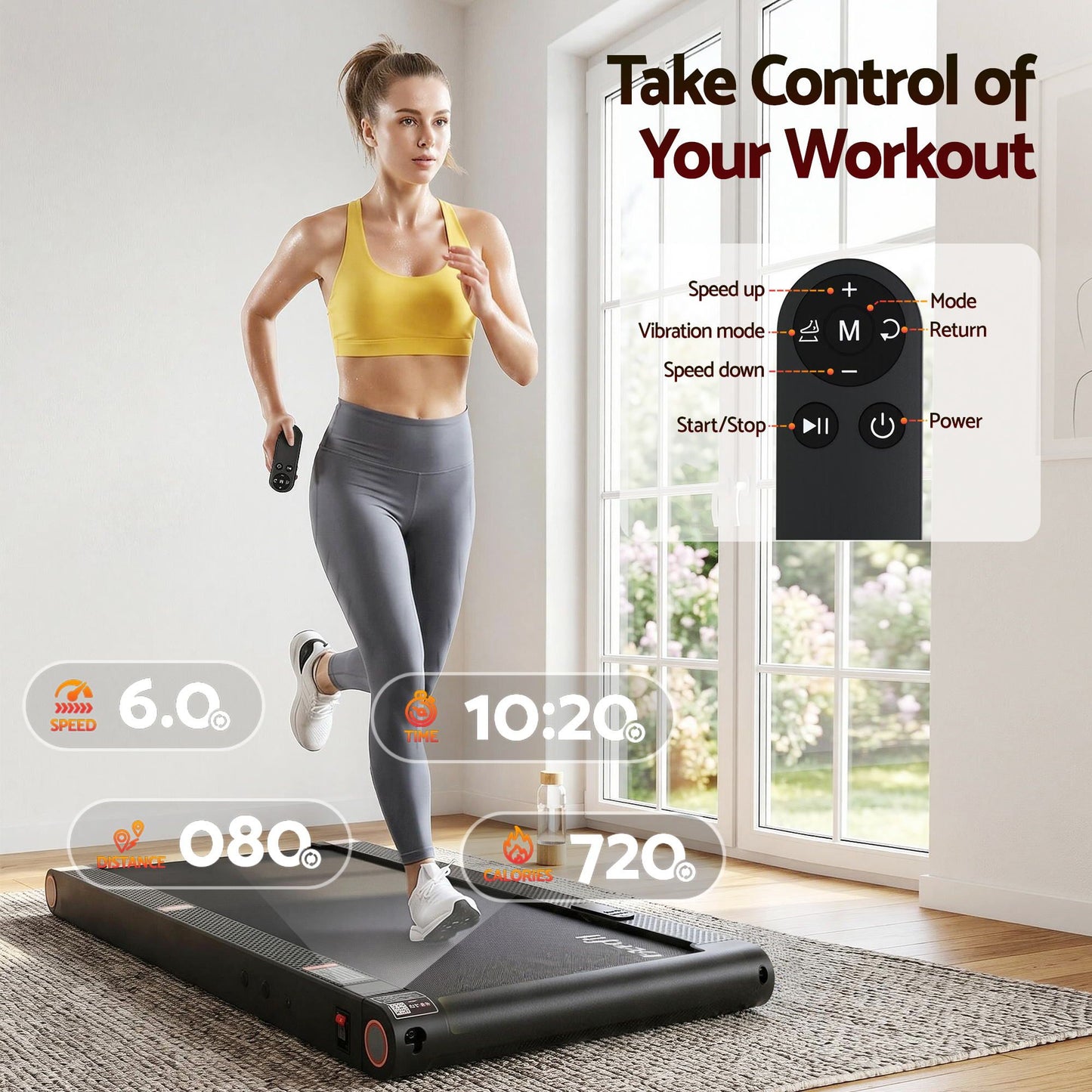 Everfit 4 in 1 Vibration Walking Pad Treadmill Under Desk Treadmills for Home Gym with App Control 380mm Black