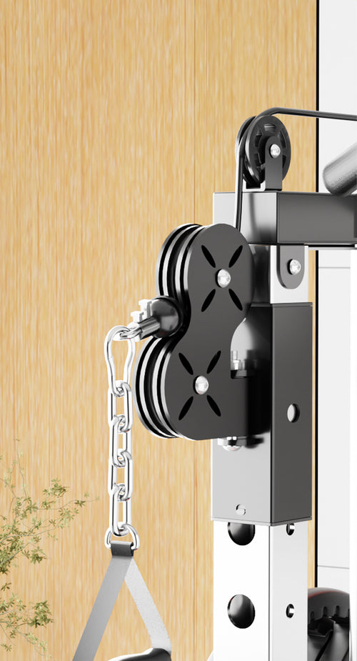 Smith Machine M1 Max functional trainer pulley system detail for strength training.
