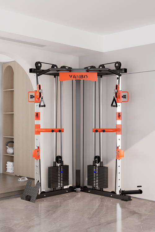 Functional Trainer C1 Max Smith Machine in modern home gym setup with cable systems and weights for versatile workouts.