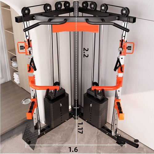 Functional Trainer C1 Max Smith Machine with cable crossover, squat rack and chin-up station dimensions and design.