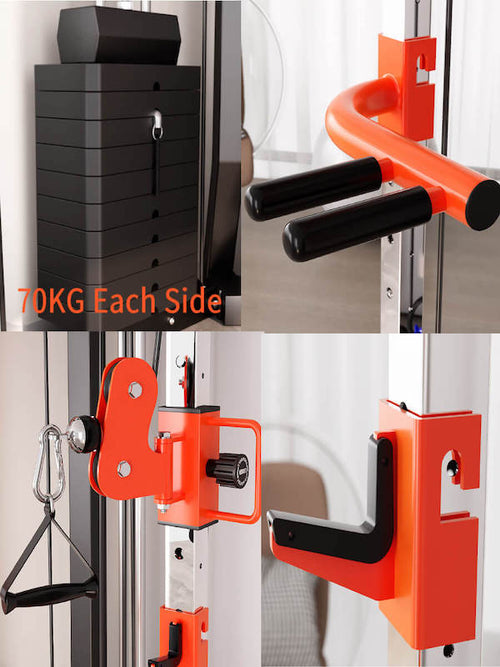 Functional Trainer C1 Max Smith Machine detail showing weight stack of 70kg each side and equipment components for effective workouts.