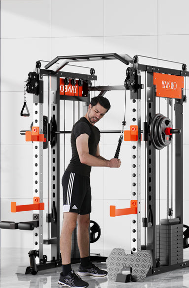 Home Gym Package M1 Max Smith Machine with user training on cable crossover station.
