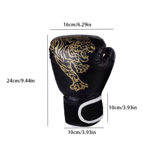 Boxing Gloves featuring a tiger design, perfect for training and sparring with durable PU material.