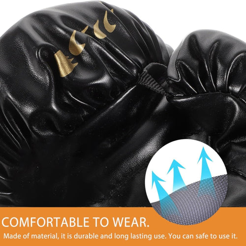 Boxing Gloves in black, designed for sparring and training, featuring durable and comfortable material.
