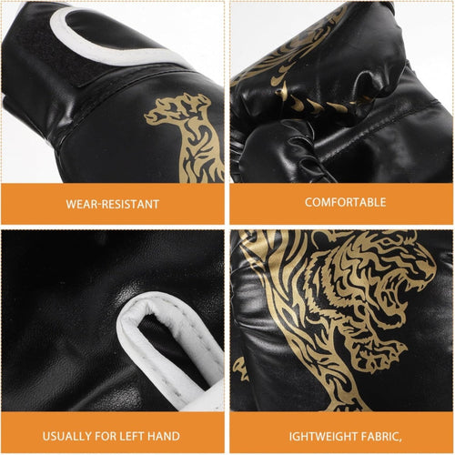 Boxing Gloves showcasing wear-resistant material, comfortable fit, left-hand design, and lightweight fabric for training.