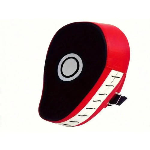 Boxing target training pad in red color for martial arts practice and skill improvement.