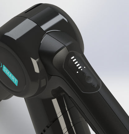 Close-up image of the FitSmart massage gun showing control panel and logo, designed for effective muscle recovery.