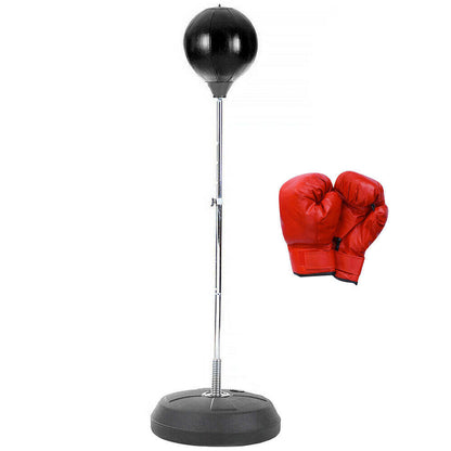 Free Standing Boxing Set with punching ball, stand, and red boxing gloves for home training
