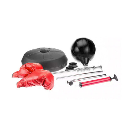 Free Standing Boxing Set with punching ball, gloves, steel stand, and air pump for home workouts.