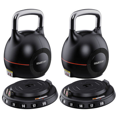 Adjustable Kettlebell Set showing 2 kettlebells and adjustable weight plates for home workouts.